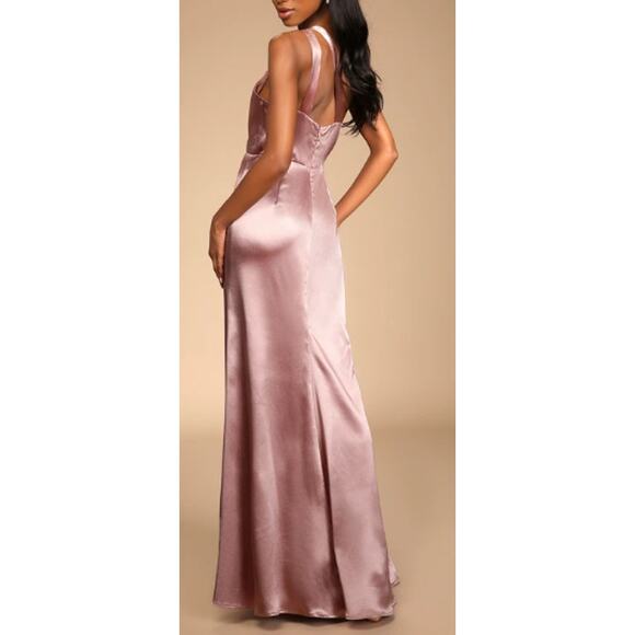 LULU'S SZ M Pink On the Guest List Mauve One-Shoulder Neck Maxi Dress NEW B97 - Picture 2 of 11